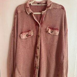 Free People Red Button Down Shirt
